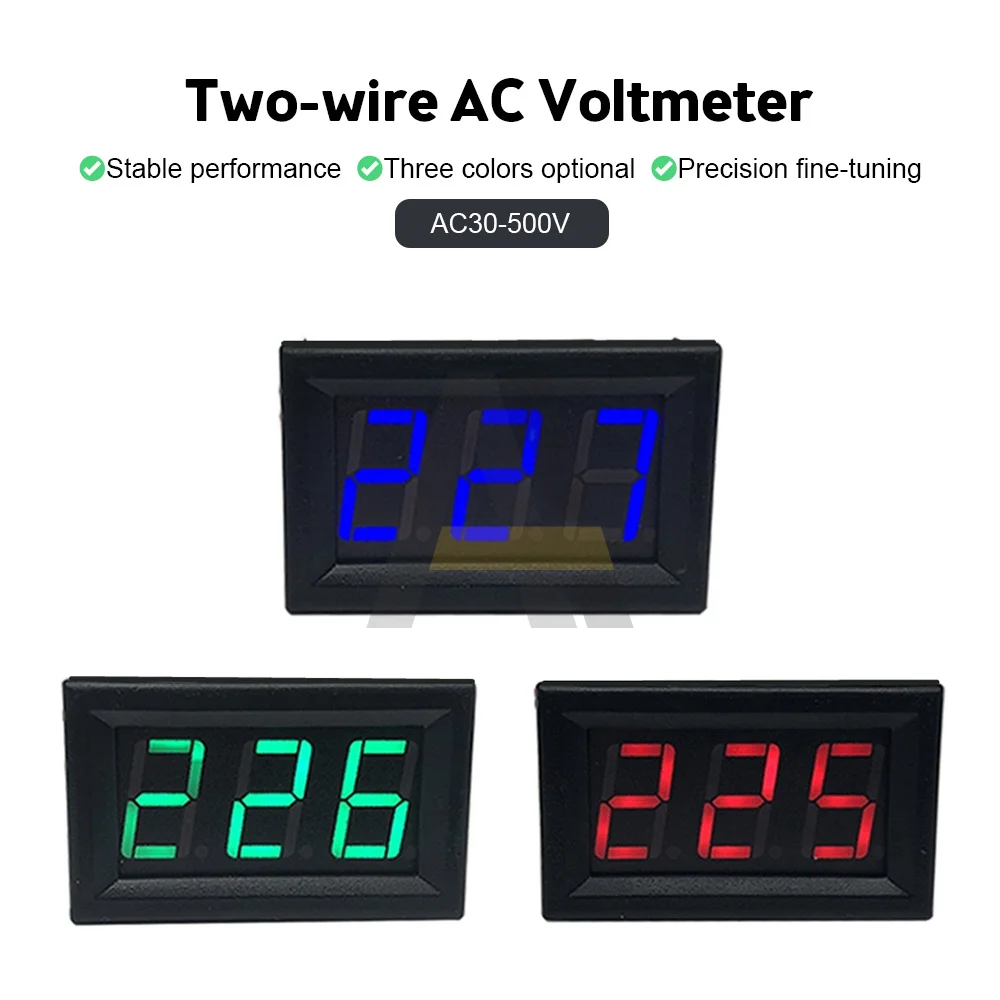 AC 30-500V AC Voltmeter 220V 3 Phase 380V 2 Wire Voltmeter Universal LED Digital Display Digital Meter Red Green Blue