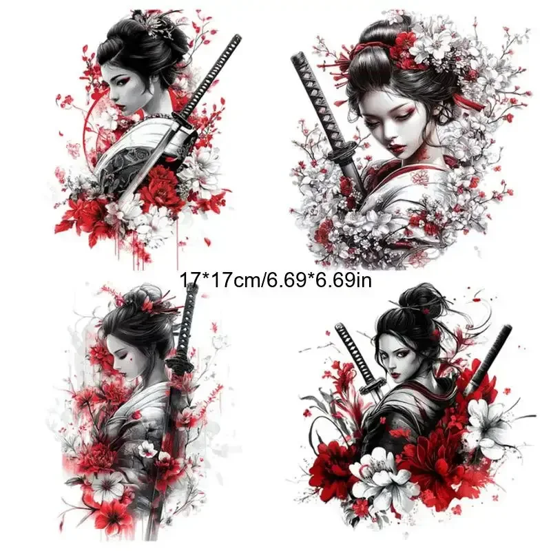 Warrior Sticker 4PCS Japanese 2D Flat Double Sided Printed Clear Color Vinyl Decal Scratch Resistant Car Motorcycle Bumper Decor