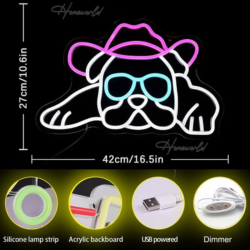 Dog LED Neon Sign Animal Shape Puppy Labrador Neon Decoration Lamp USB plug Pet Shop Room Wall Hanging Playroom Creative Gift