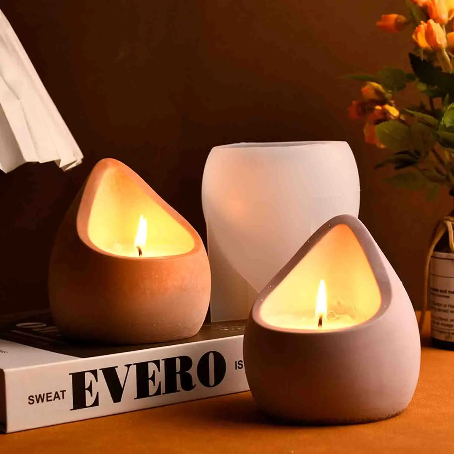 DIY epoxy resin mold water drop aroma candle cup silicone mold plaster candle storage box view 4