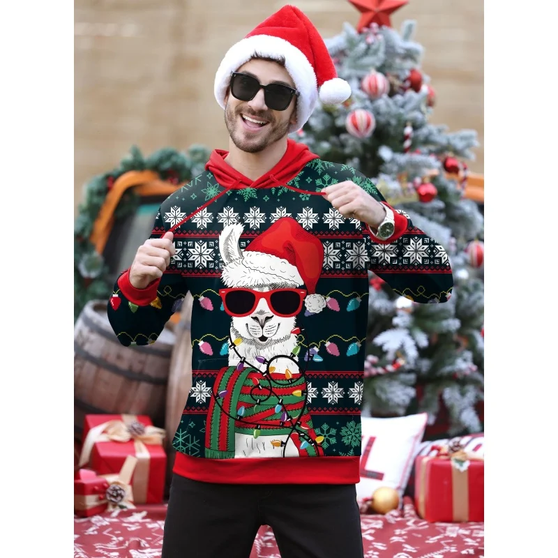 ثلاثية الأبعاد مطبوعة سانتا كلوز يسوع الألبكة هوديي للرجال عيد الميلاد نمط كم طويل بلايز عادية البلوز البلوز فضفاض هوديس