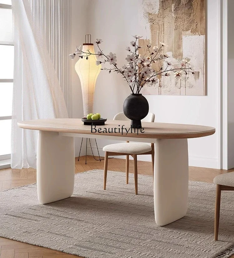 

LX49Medieval cream wind rock board dining table household small apartment oval solid wood 2025 new dining tableSSS