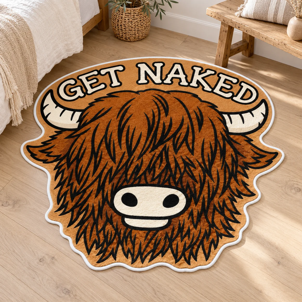 Highland Cow Get Naked Shaped Area Rug, Flannel Floor Mat for Bathroom, Bedroom, Entryway, Farmhouse and Western Home Decor