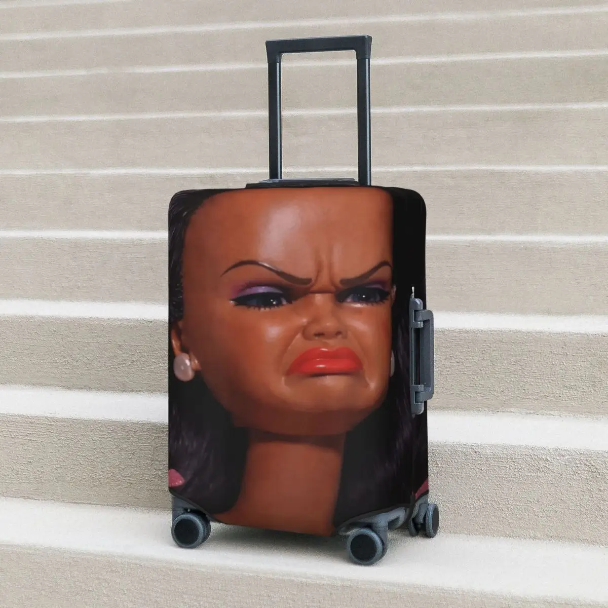

Angry Disgusted Black Doll Face Meme Reaction Meme Funny(1) Suitcase Cover Business Vacation Elastic Luggage Supplies Protector