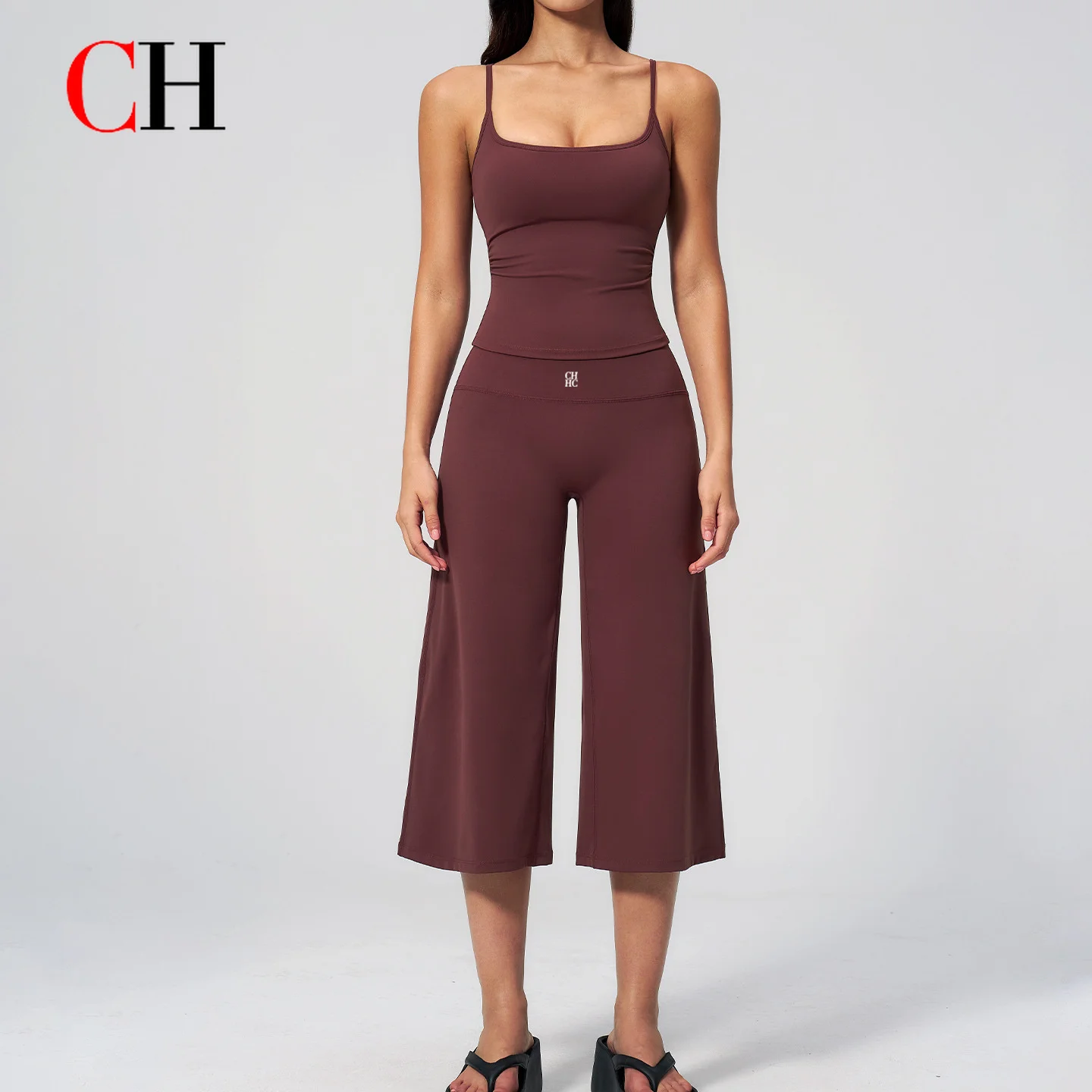 CH Women 2 Piece Yoga Set Tank Top Wide Leg Pants High Waist Workout Set Fitness Gym Sportswear Lounge Activewear