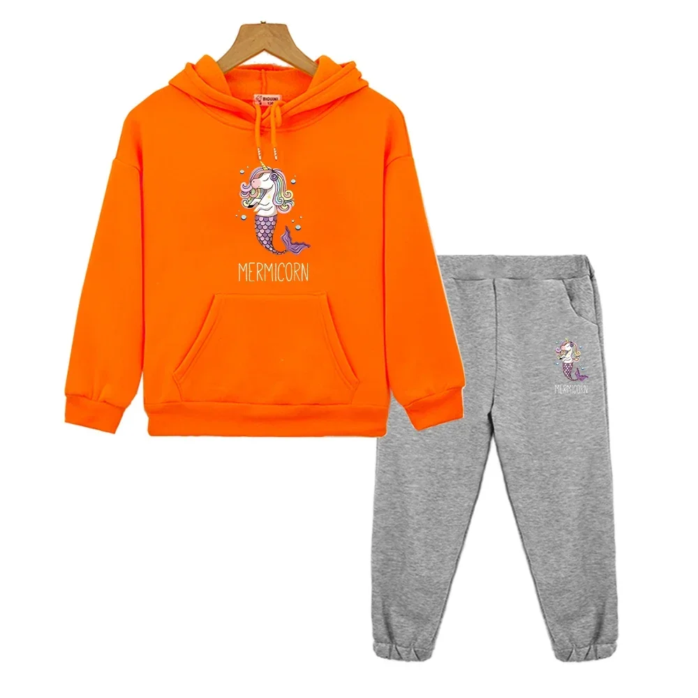 

Unicorn Print anime hoodie Fleece sweatshirt Autumn Kawaii boys girls Hooded Sets pullover Cartoon Jacket kids boutique clothes