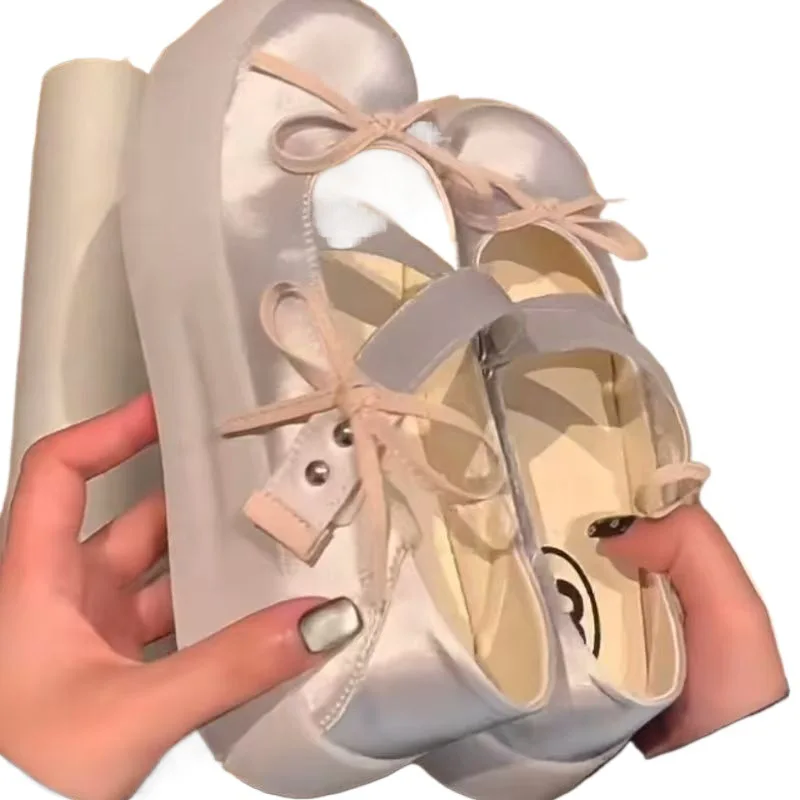 اتجاهين ارتداء كعب سميك الانزلاق على الباليه ماري جين أحذية نسائية الصيف النمط الياباني شقة المطاط وحيد الحلو كول النمط الفرنسي #5