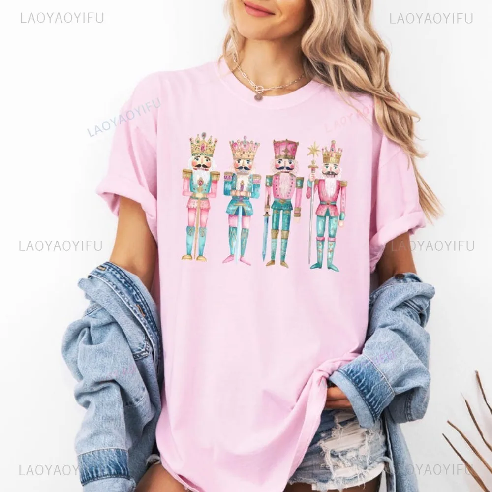 Nutcracker Christmas Women's Holiday T Shirt Watercolor Style Graphic Printed Festive Party Gift Tshirt Short Sleeve T-shirt