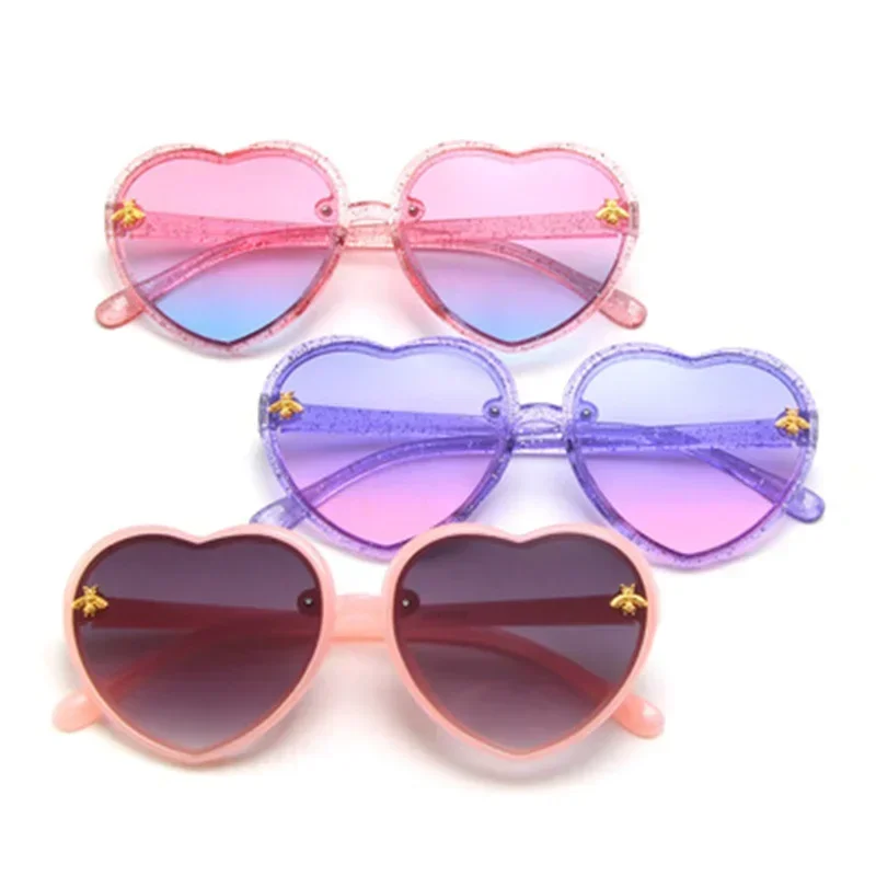 Gafas de sol con forma de corazón para niños y niñas, lentes de sol Retro de dibujos animados, color rosa, UV400