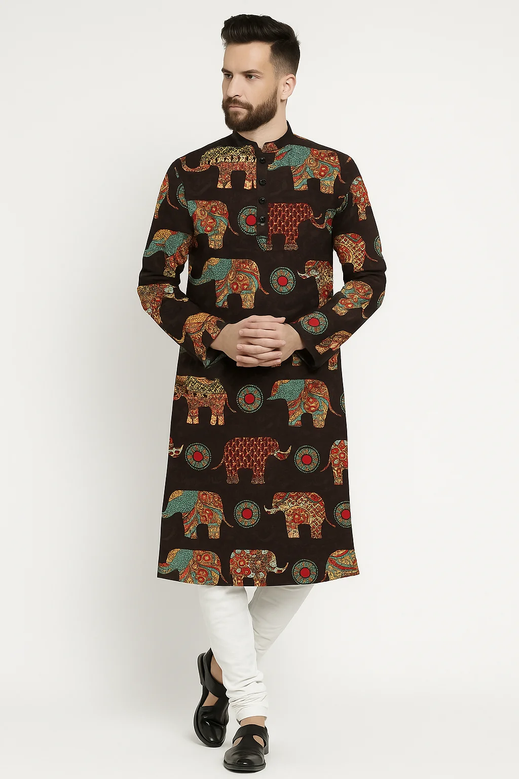 2025Abito regolare da uomo con motivo stampato kurta dheà alla moda e confortevole adatto a tutte le occasioni di abbigliamento etnico.