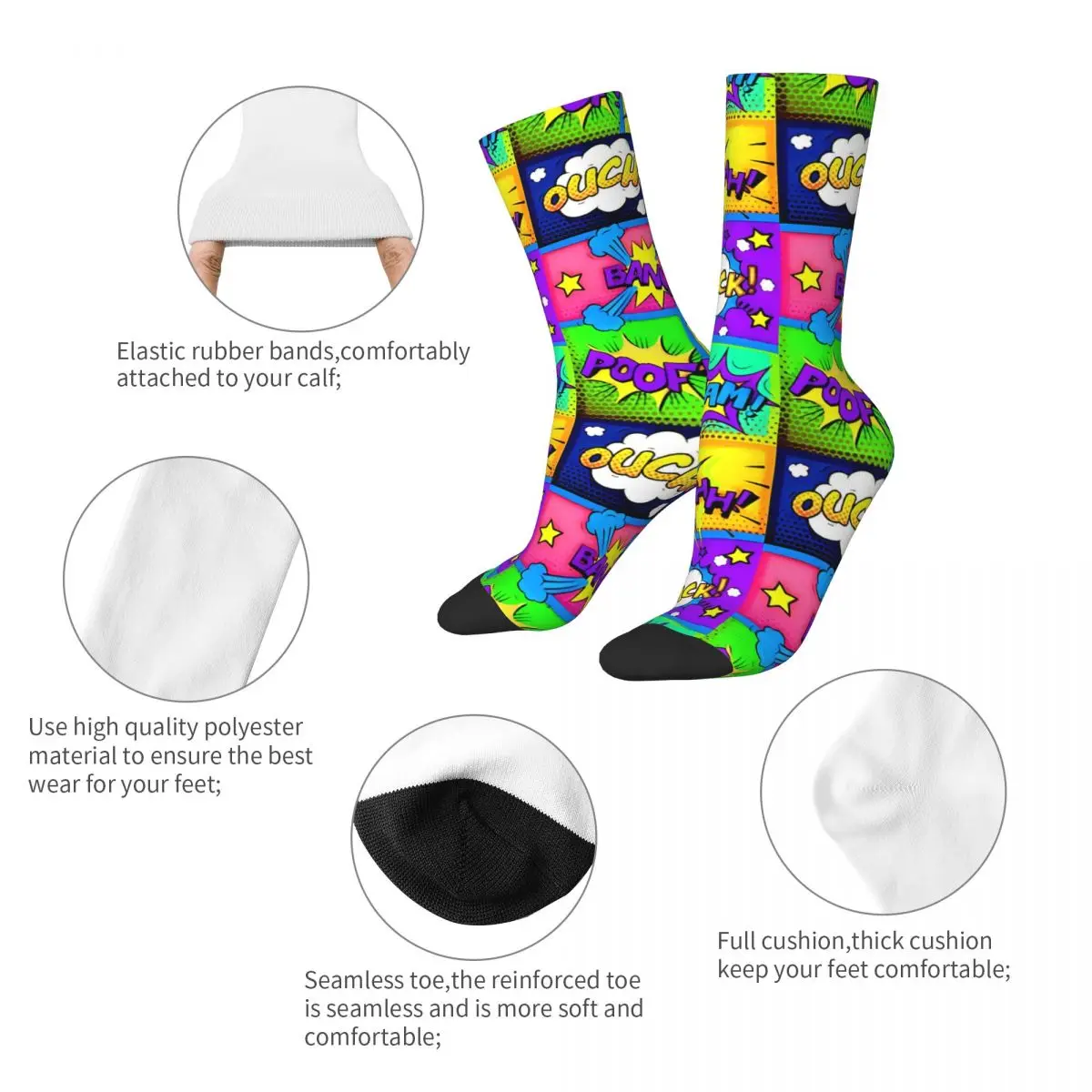 Funny Crazy Sock for Men Colorful Panels Hip Hop Harajuku Comic Book Lover Happy Pattern Printed Boys Crew Sock Novelty Gift