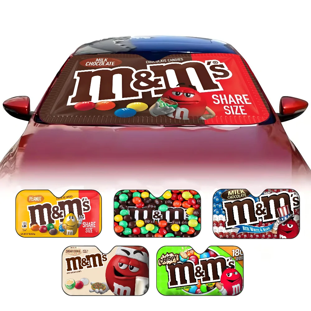 

M Chocolate Candy Car Sunshade Shield Windshield Window Sun Blocker Cover Interior Protection for Truck SUV Visor Universal