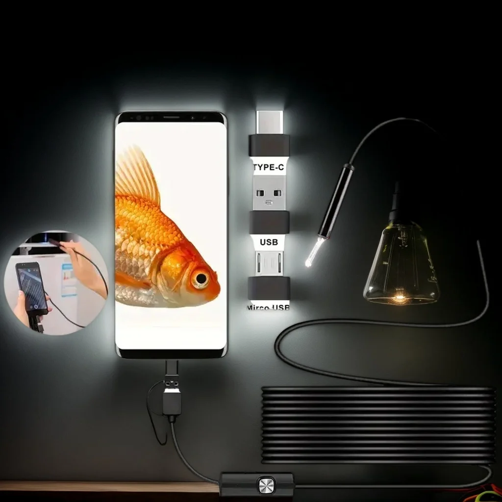 Mini kamera endoskopowa 3 w 1 – USB/Android OTG/Type-C do smartfonów, komputerów i samochodów (kamera inspekcyjna typu wąż)+