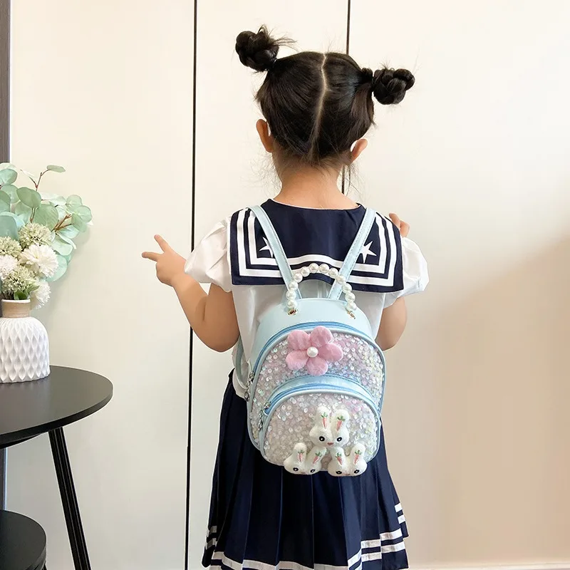 Koreanische Mode Kinder Rucksack Kindergarten Student Schult asche Cartoon Kaninchen Mädchen niedlichen Mini Rucksack Pu Pailletten Schultern Rucksack