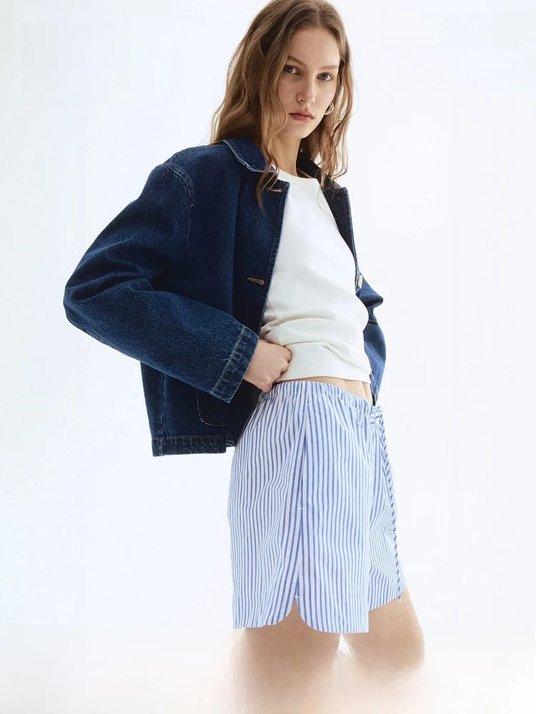 

Женские хлопковые шорты H&M на шнурке, повседневные, свободного кроя, прямые брюки, летняя коллекция, молодежный размер, естественная талия
