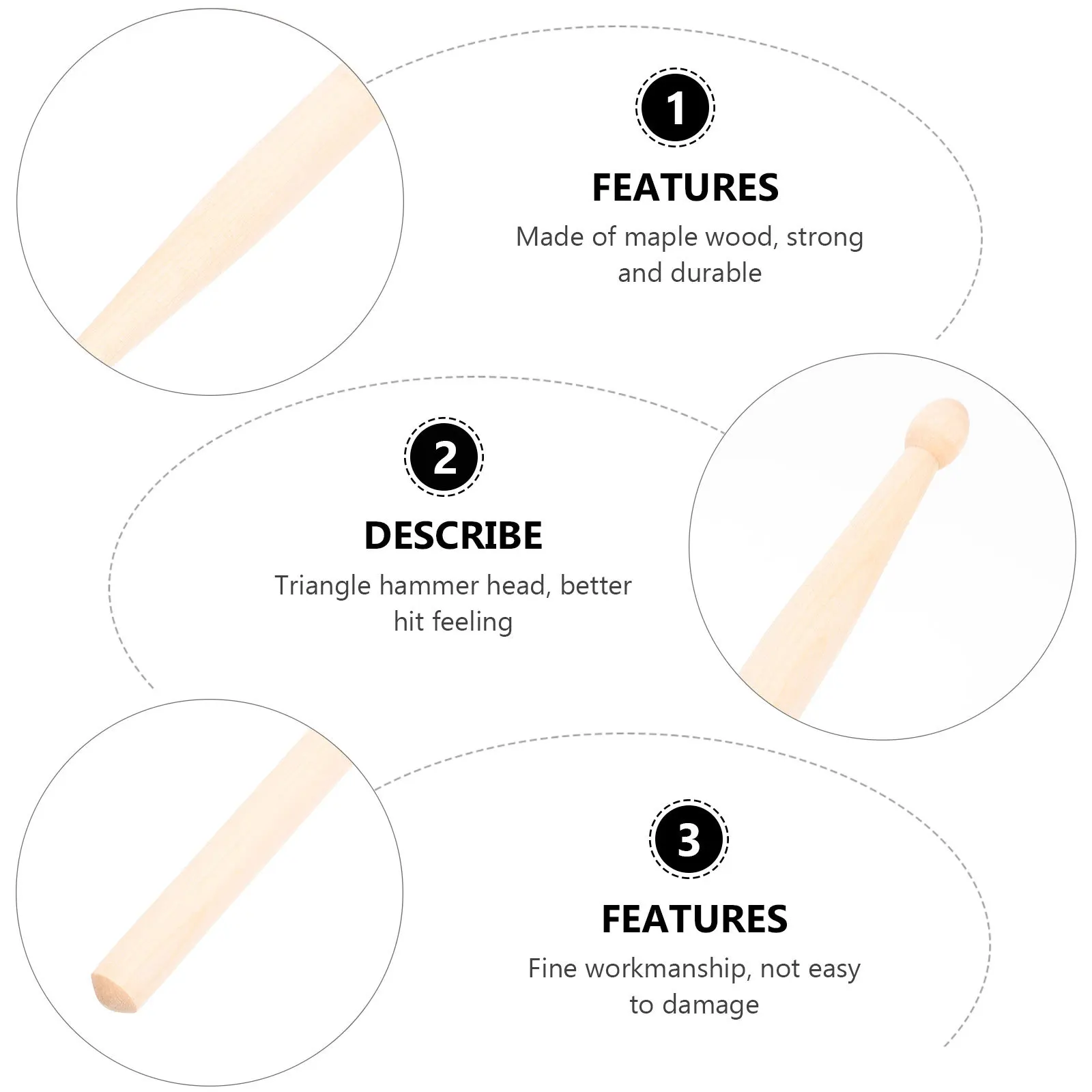 

4pcs Children Drum Sticks Maple Drumstick For Stage Performance Percussion Instrument Stick Universal Wooden Drum Stick Music