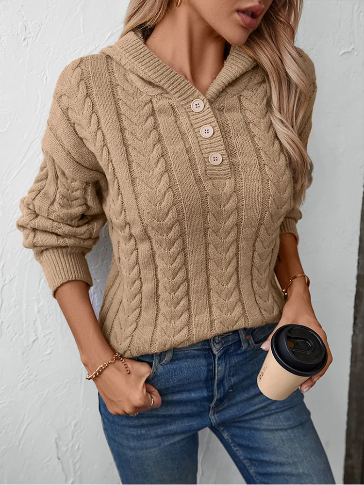 Miyouj 2024 Solid Casual Hooded Sweater Women Sweater Button Pullover Autumn Winter Thick Turtleneck Top Cashmere New Sweaters ﻿