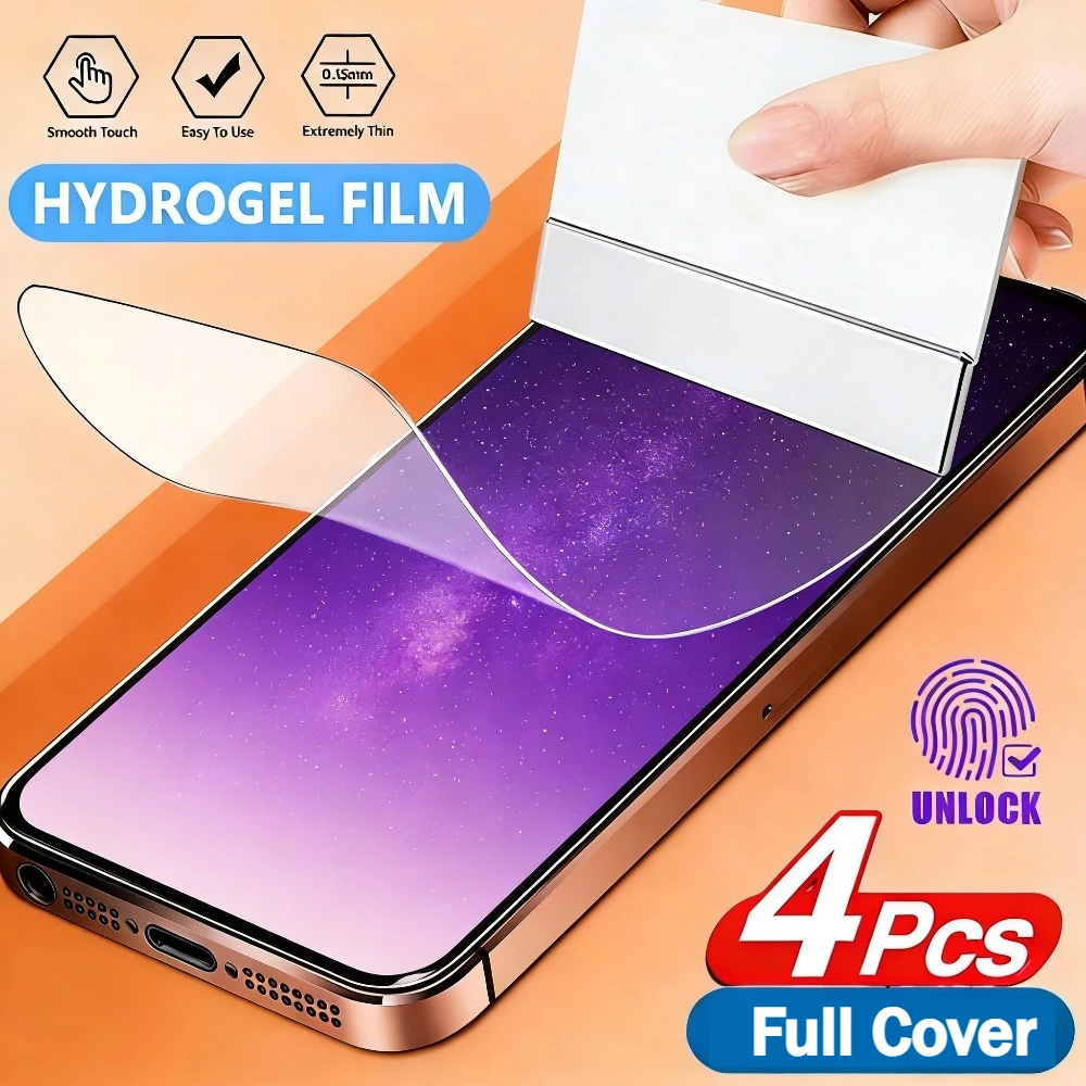 

Комплект из 4 ультрапрозрачных гидрогелевых пленок для iPhone 17, 16, 15, 14 Pro Max, 17e, 16e, 15, 14 Plus, Air, 13, 12, 11 Pro – полное покрытие экрана