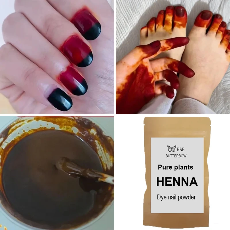 

Natural Plant Henna Powder Nail Beauty Nail Dyeing Wine Red Black Gloss With Tools Nail Art Accessories For Men Women 20g