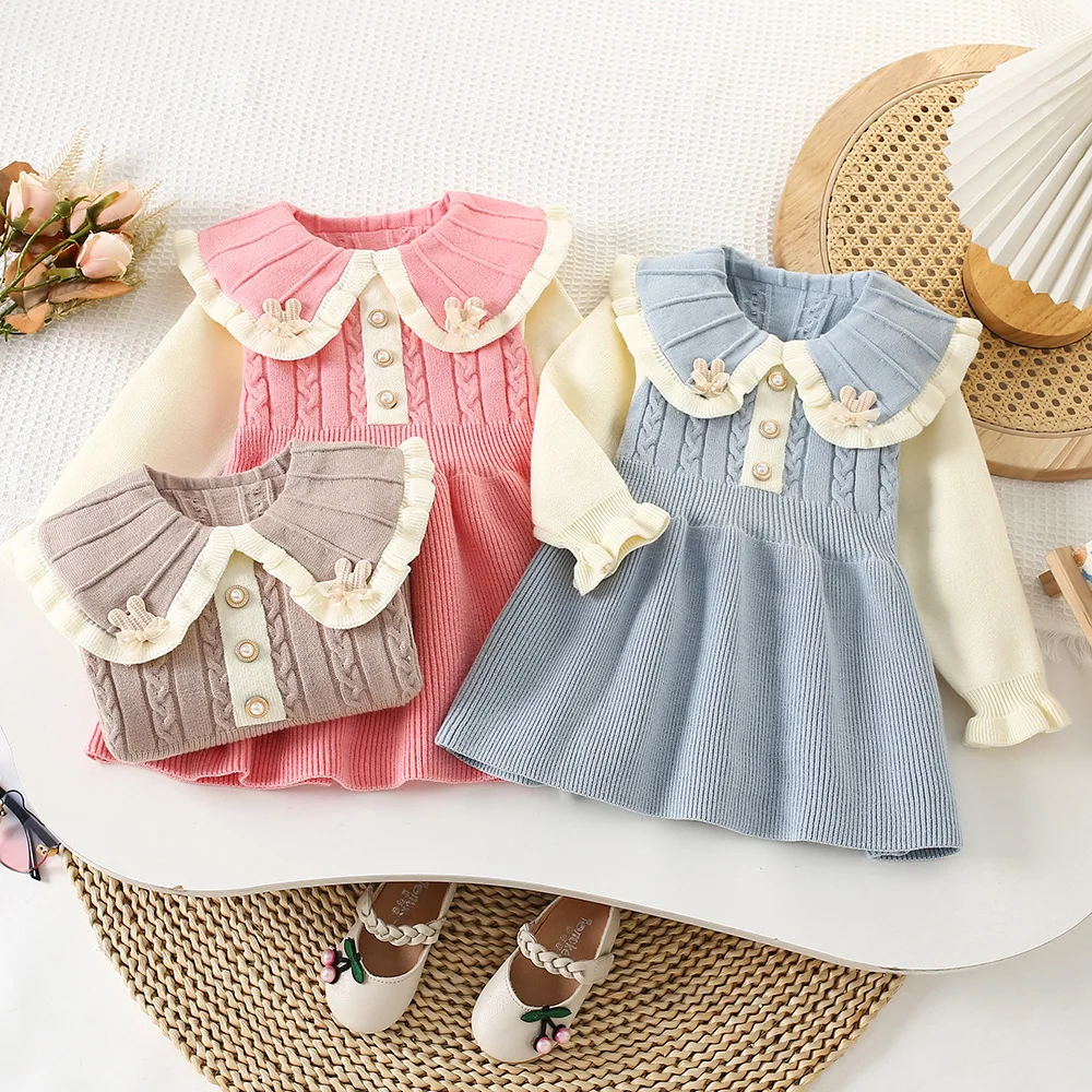Korean Style Baby Girls' Knit Sweater Dress | Winter Princess Woolen Dress | New Autumn & Winter Cute & Stylish Toddler Dress