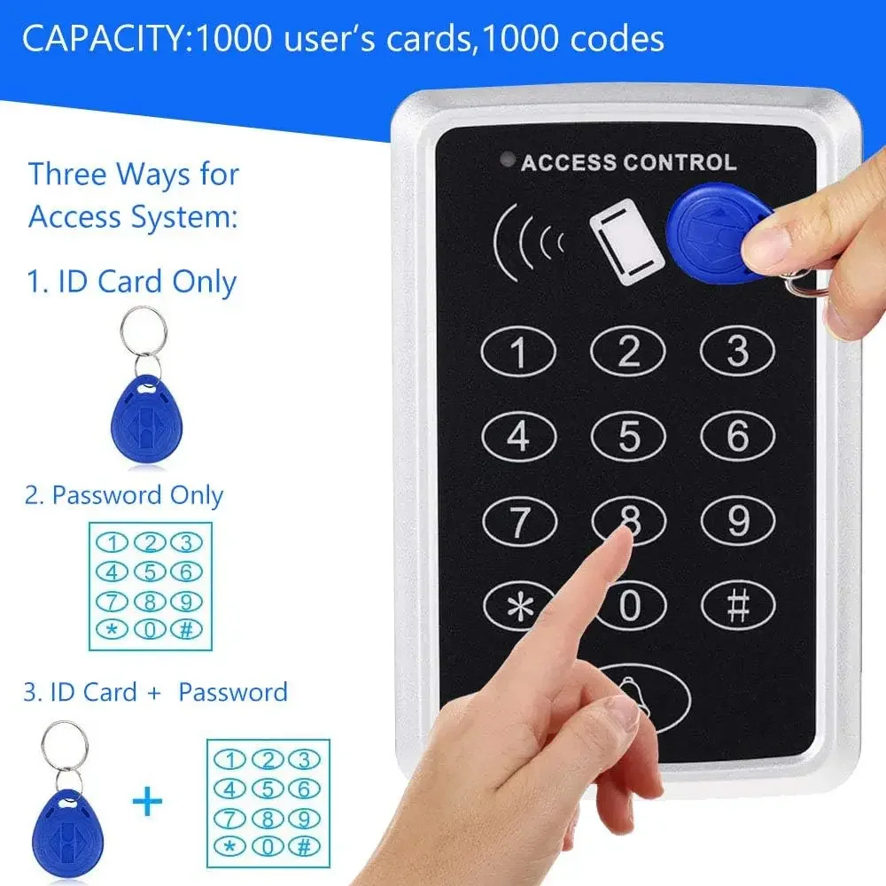 125KHz RFID Access Control Keypad EM Card Reader Support 1000 Users Door Access Control System Door Lock Opener Keyboard System