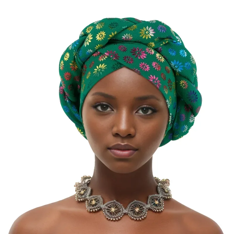 1 pc Shining Women's Head Wraps Flower Bronzing African Braid Turban Caps Nigeria Wedding Geles Party Headgear Auto Gele Headtie