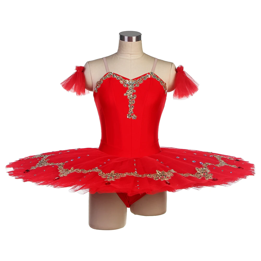 

BLL553 Red Spandex Bodice Pre-professional Ballet Tutu with Gold Trims Perforamcne Ballet Tutu Red Tulle Tutu