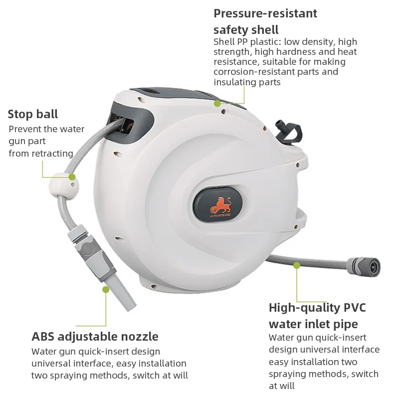10/15m Automatic Rewind Hose Reel Automatic Telescopic Reel With Hose Reel Slow Return System for Car Wash Garden Watering