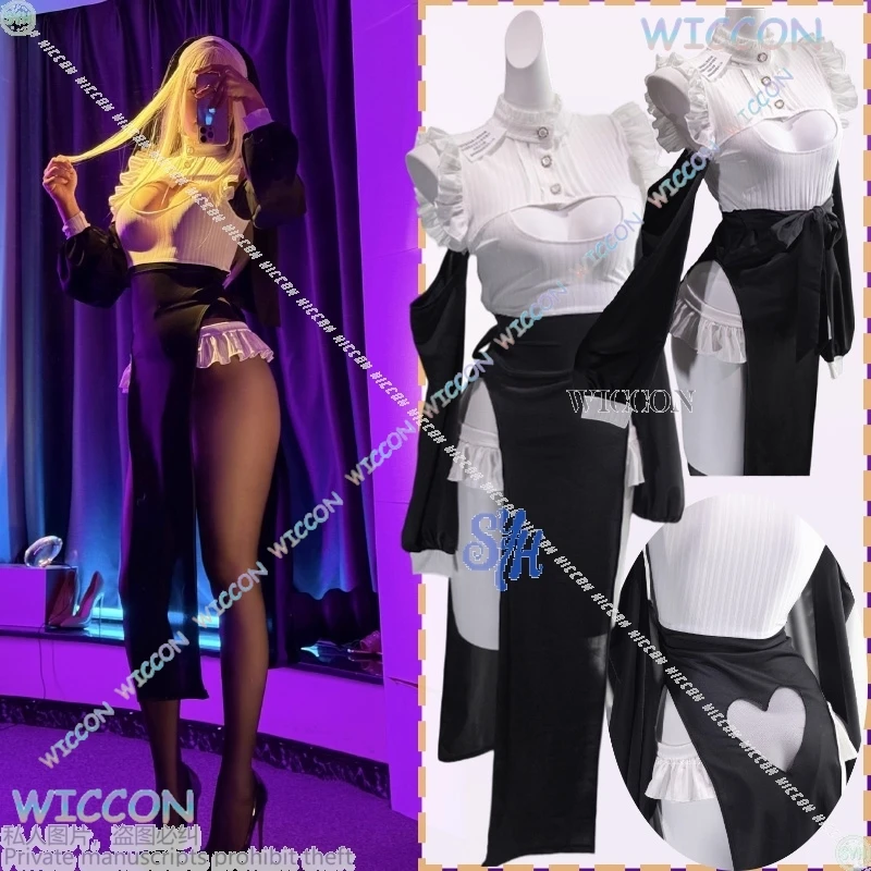 

Anime Halloween Party Night Club Cosplay Sexy Nun Uniform Black Heart Lace Lingerie Dress Lolita Slit Skirt Jirai Kei Girls Cos