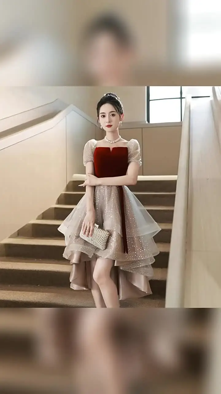 puff sleeve engagement dress Lovely Puff Sleeve Organza Long Bridal Engagement Dress