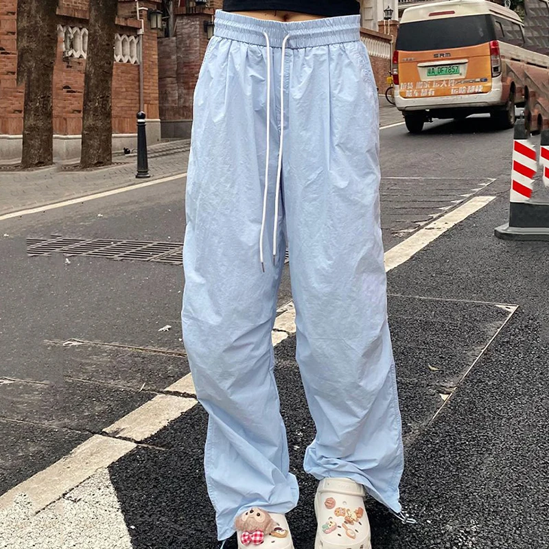 

Spring Summer Candy Color Cargo Pants Women Streetwear Hip Hop Wide Leg Parachute Sweatpants Woman Oversize Y2K Joggers Trousers