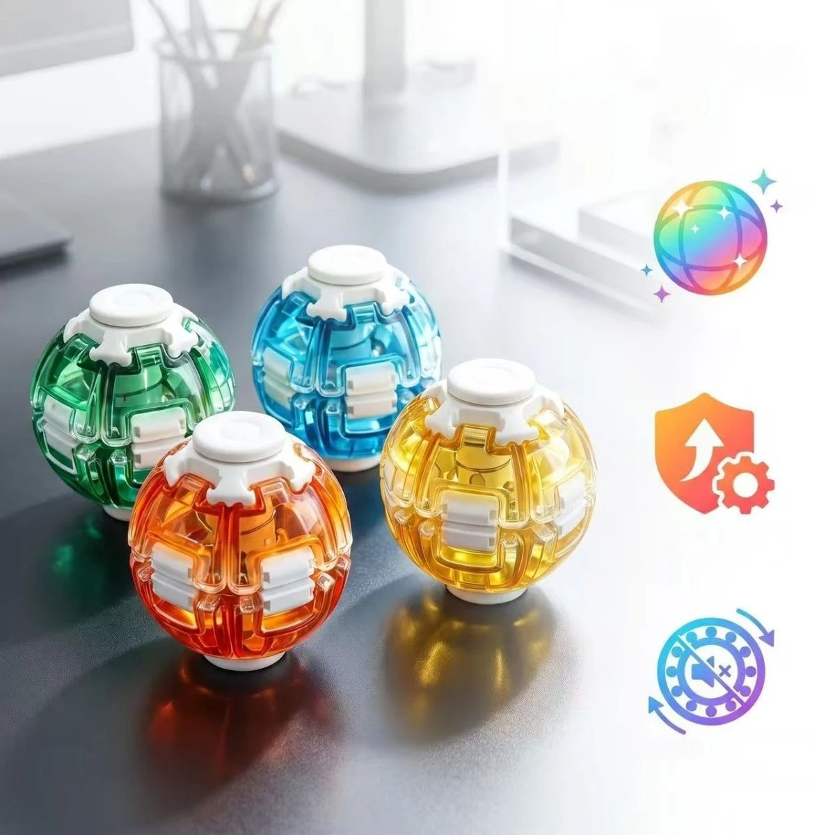 LED Magic Press To Spin Stress Relief Fidget Balls Autism ADHD Focus Quiet Cool Gadgets Unique Gifts For Kids & Adults