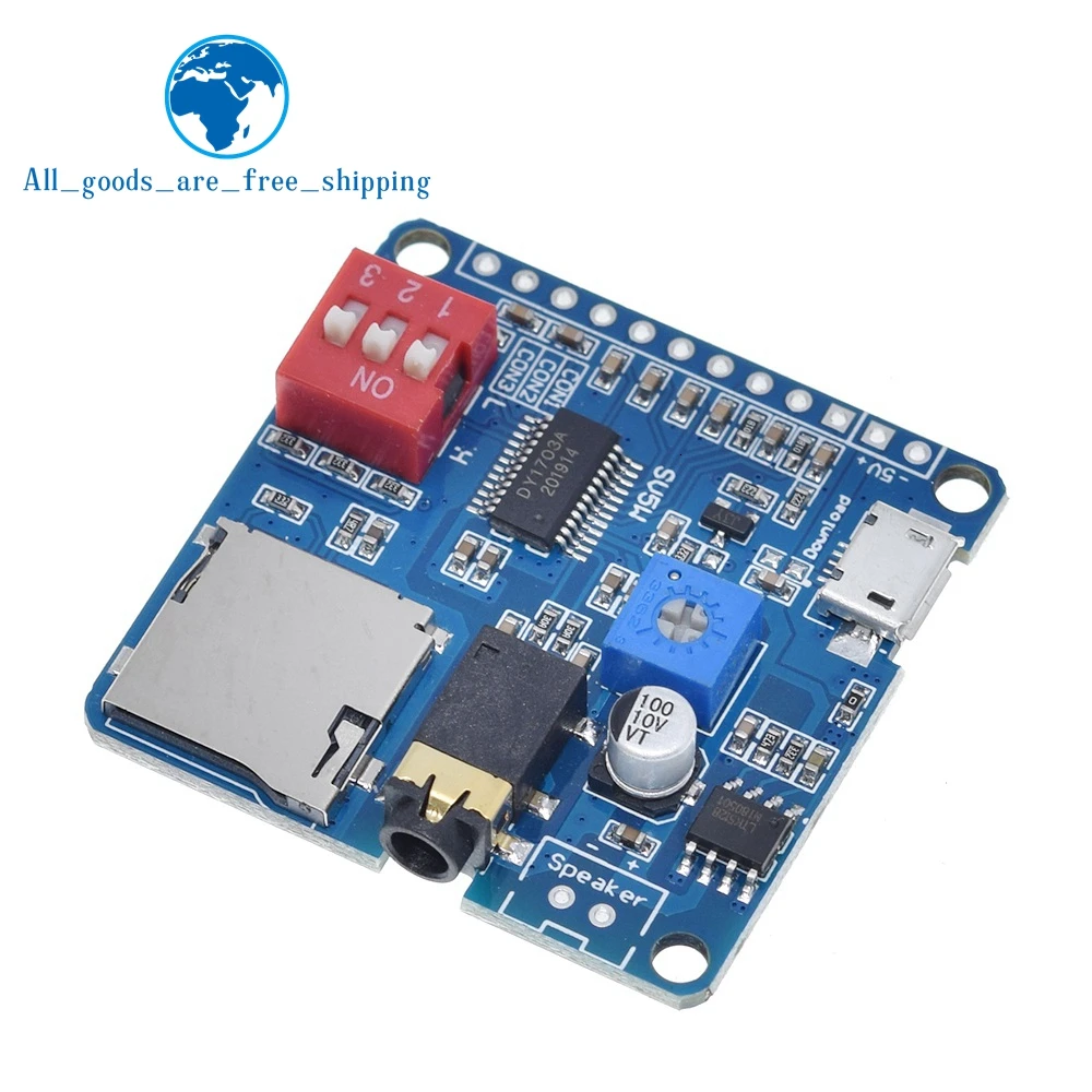 Voice Sound Playback Module Arduino MP3 Player Module UART I/O Trigger Class D Amplifier Board 5W 8M Storage DY-SV8F SD/TF Card