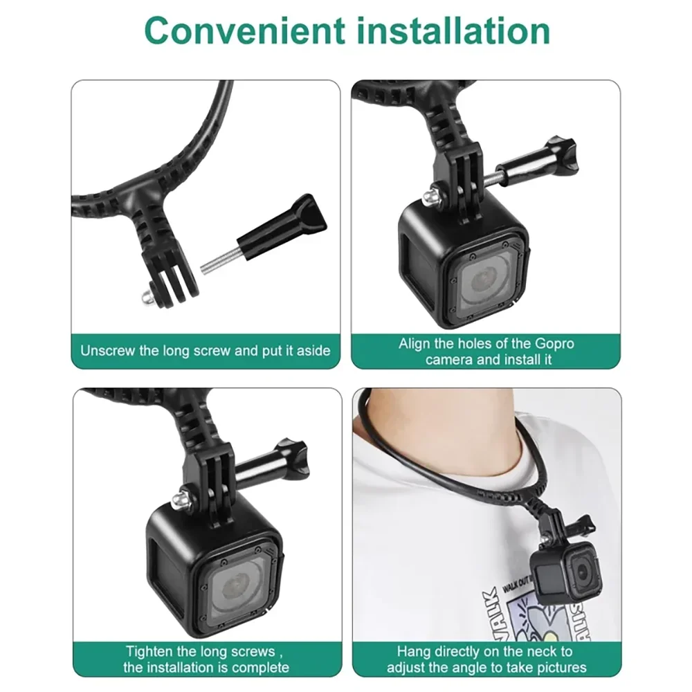 Hands Free Wearable Neck Holder For GoPro Hero 12 11 10 9 8 7 6 5 4 DJI Osmo Action 4 3 Camera Accessories