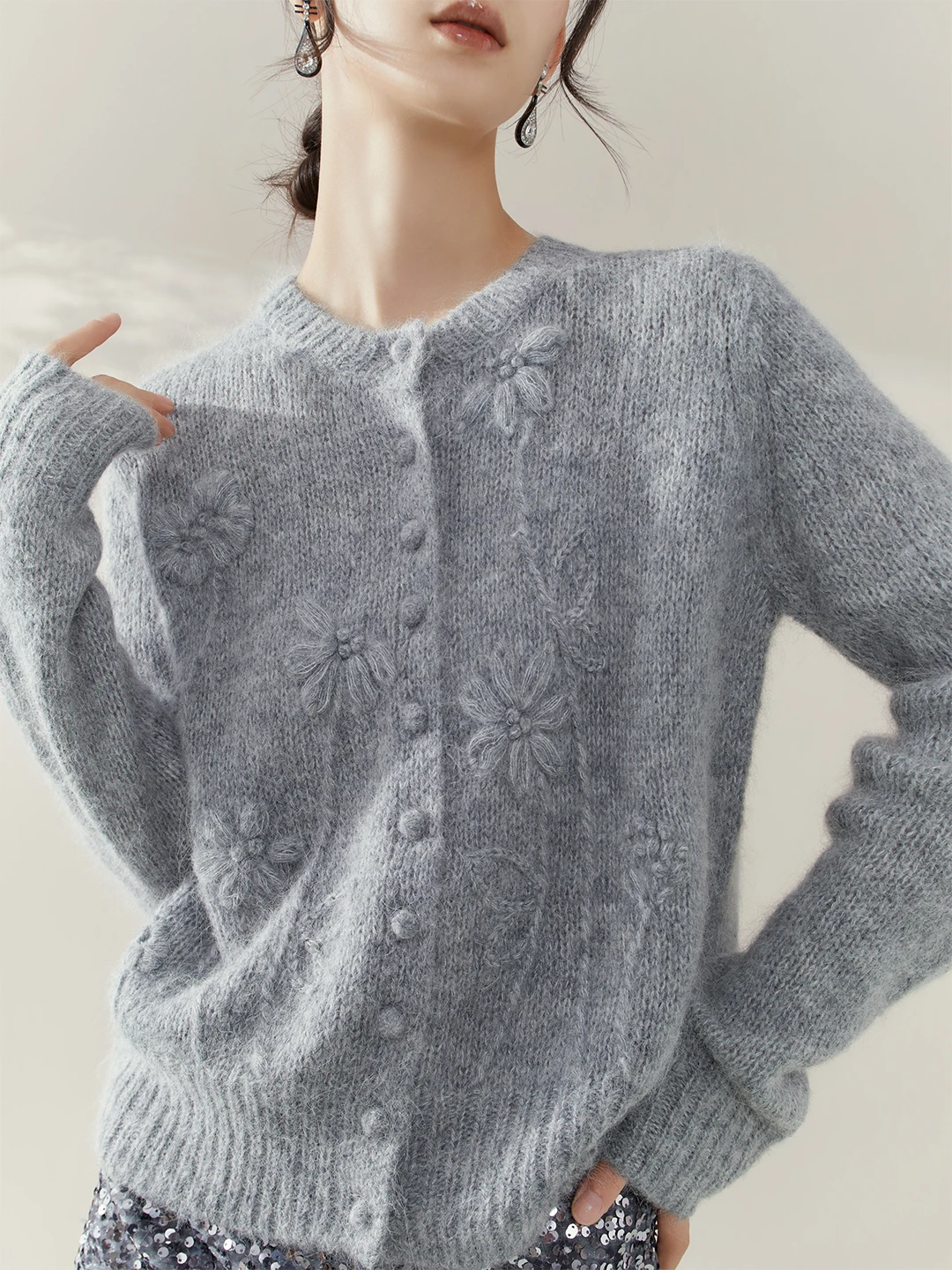 

Свободный женский вязаный кардиган в корейском стиле с круглым вырезом, на пуговицах, комфортный, для ранней осени, премиум-класса