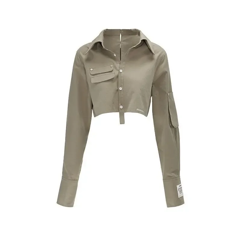 

Корейская модная короткая рубашка для женщин, новинка 2023 года, весенняя белая женская блузка с длинным рукавом, уличные блузки с открытой спиной, женские топы