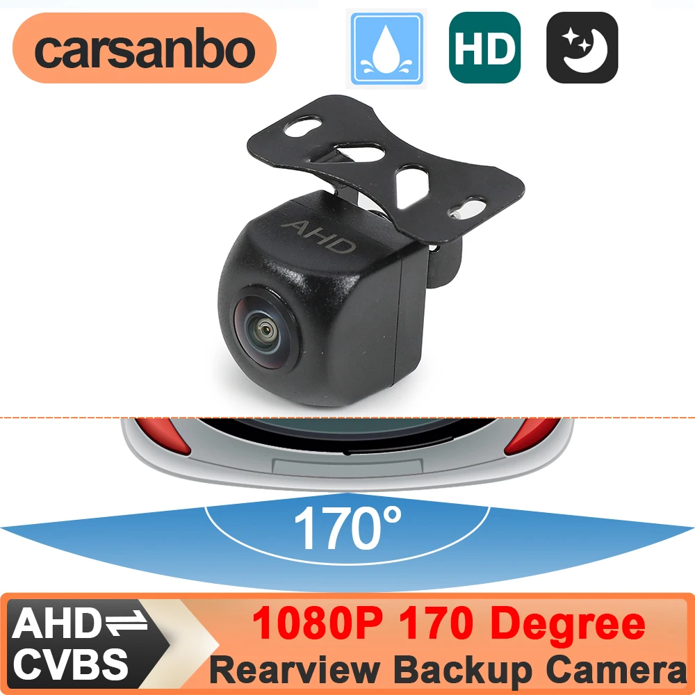 Carsanbo HD 1080P 170° Car Rearview Backup Camera with Reference Line IP67 Waterproof Night Vision Adjustable Angle Front Camera