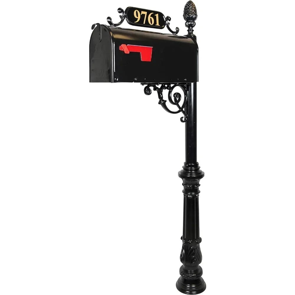 Mailbox & Post System|Black Rust Resistant Mailbox|Includes Address Plaque|Numbers, Scroll & Mounting Hardware