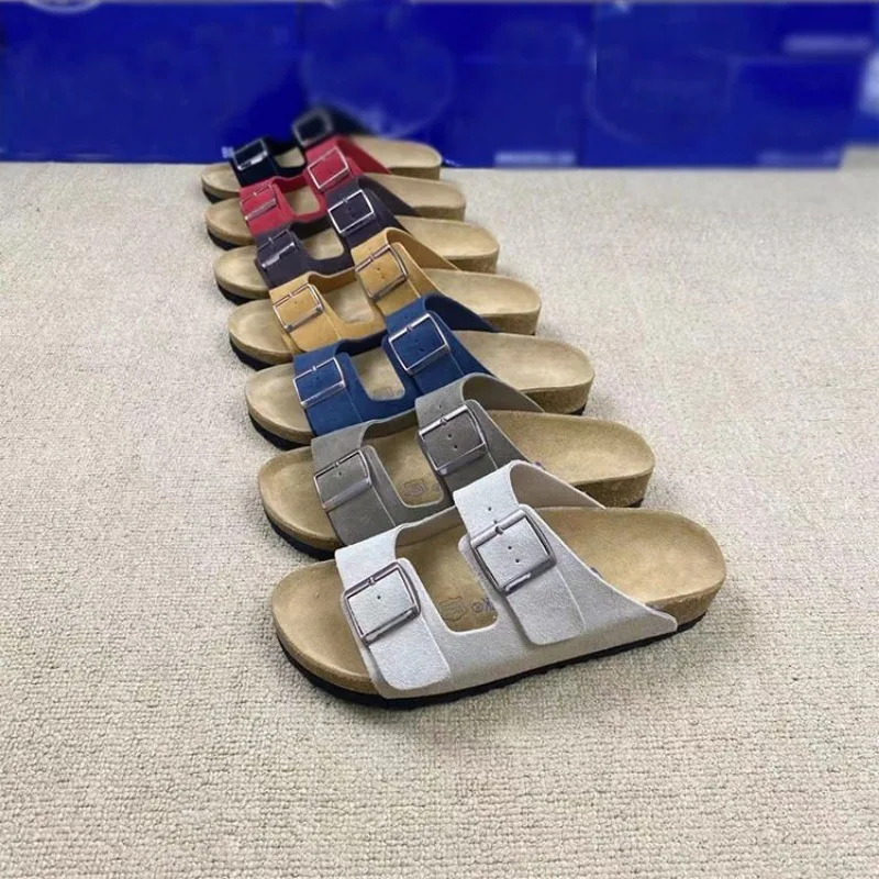 Flat Slippers Women Men Couple Outdoor Bottom Non-slip Cork Platform Slippers Beach Comfortable Flip Flops Sandals 36-43