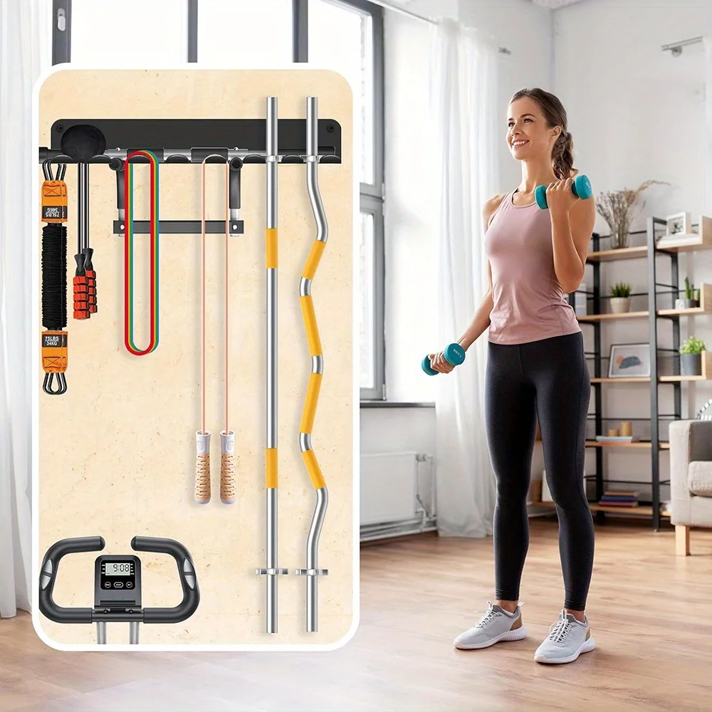 Gym Equipment Storage Rack Multi-Purpose Home Gym Organization Storage Wall Mount for Jump Ropes/Lifting Belt/Chains/Barbells