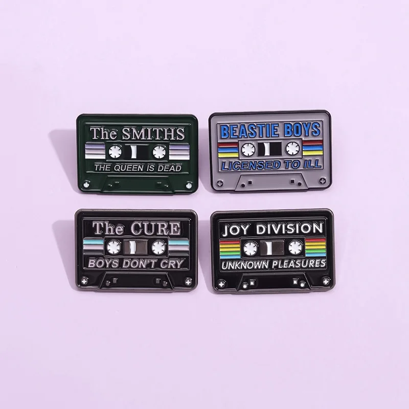 Creative Music Tape Enamel Pins Cartoon geometric shaped alloy drip metal brooch Fashion accessories, minimalist gifts, toys