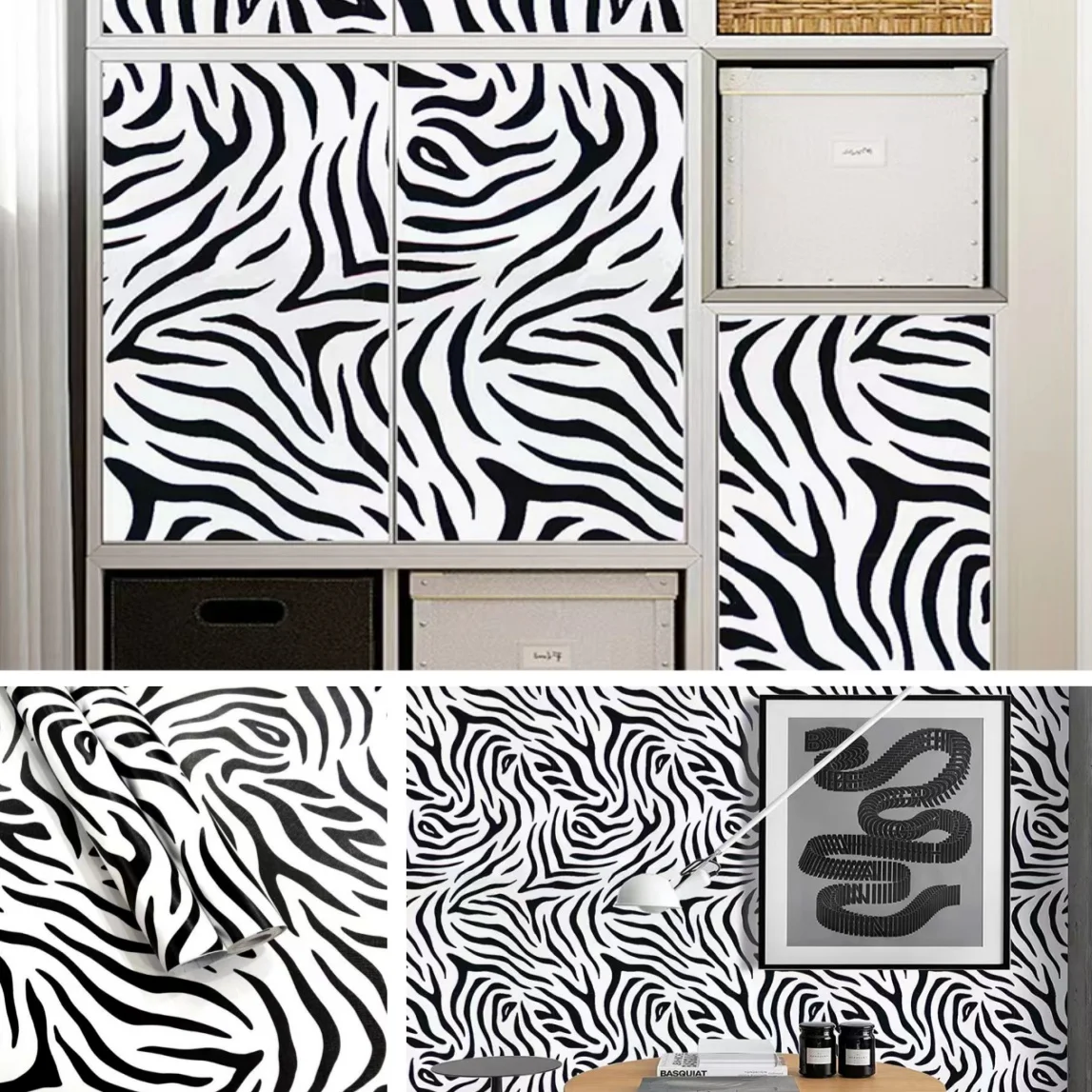 Black and White Self-adhesive Wallpaper Vinyl Contact Paper Waterproof Suitable for Living Room Bedroom Kitchen Home Decor DIY