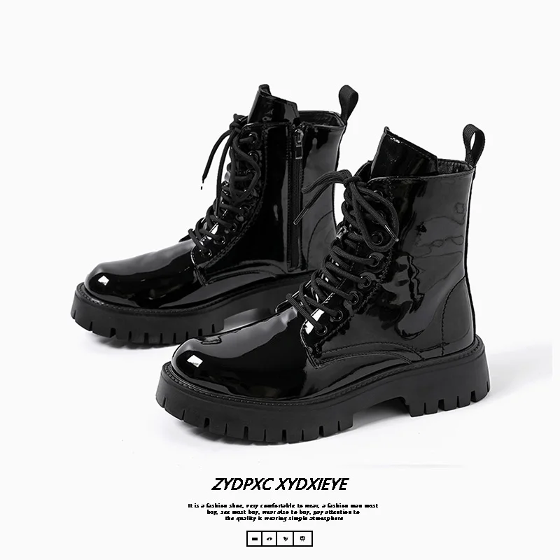 メンズハイカットブーツ 高品質 防水レザーブーツ ファッションバイクブーツ 防水ハイカットバイクレザーブーツ