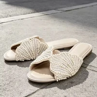 Shiny Faux Pearl Detail Flat Sandals Women Summer Fashion Open Toe Outside Beach Shoes Woman Casual Comfortable Flats Slippers - Image 6