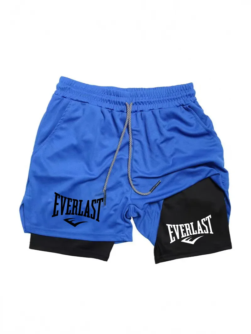 Men's trendy compression sports shorts Everlast printed sports double-layer fast drying basketball beach muscle fitness shorts