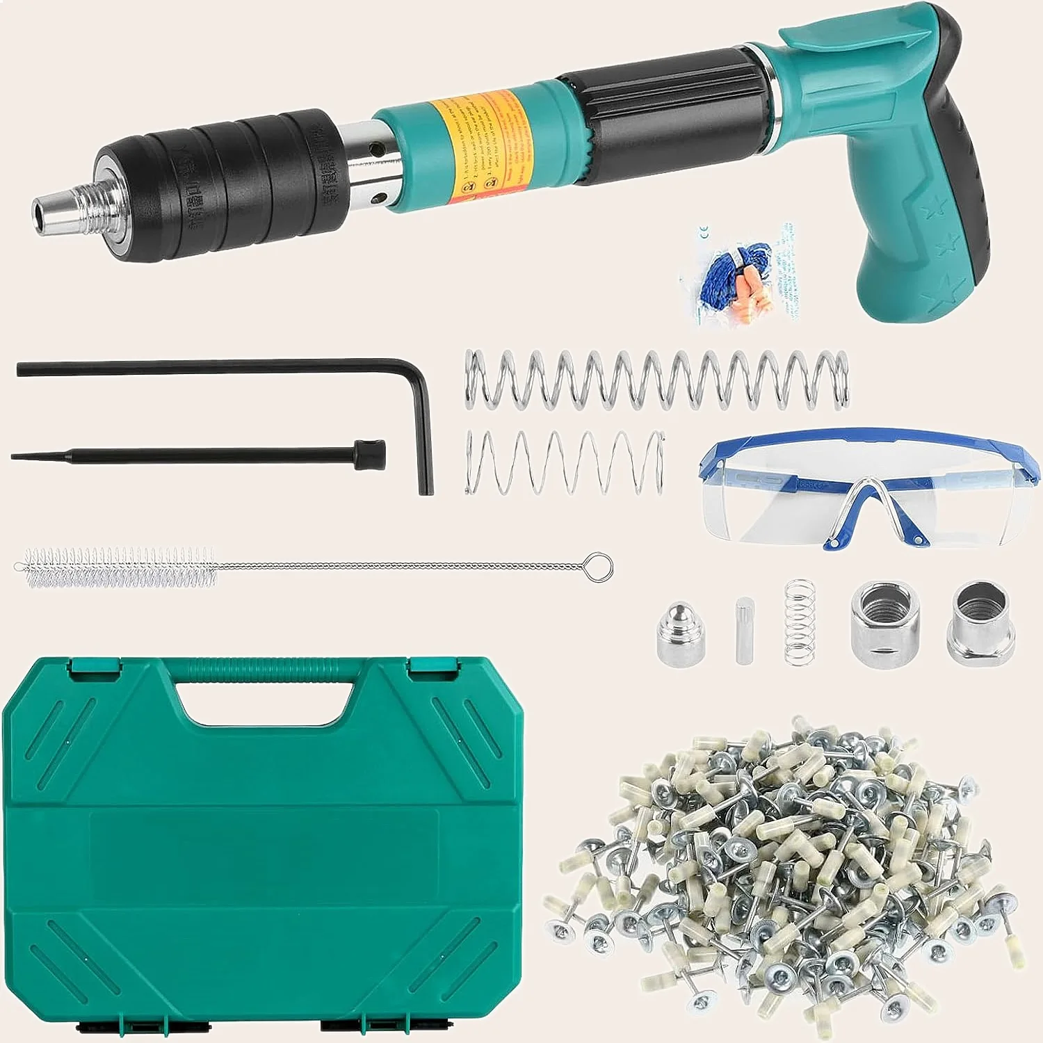 Concrete Nail Gun Kit 5 Speed Adjustable 60/120/200 Nails Manual Steel Wall Fastening Tool