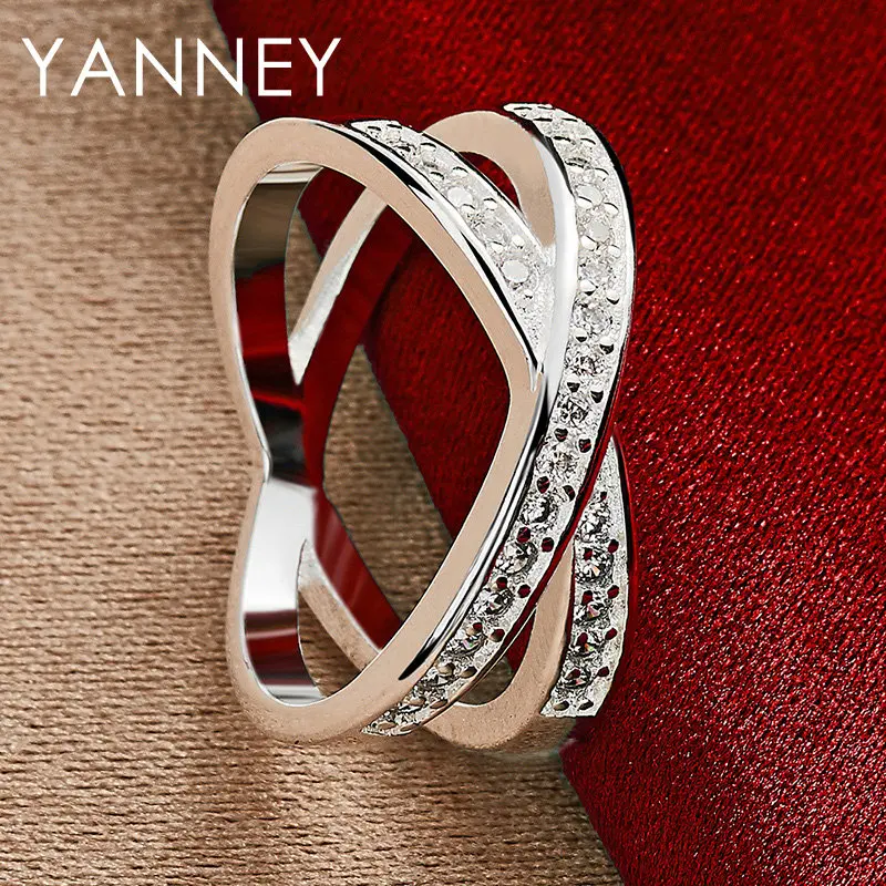 New Trendy 925 Sterling Silver 7/8/9/10# Luxury Cross Zircon Ring For Women Wedding Party Engagement Jewelry Accessories Fashion