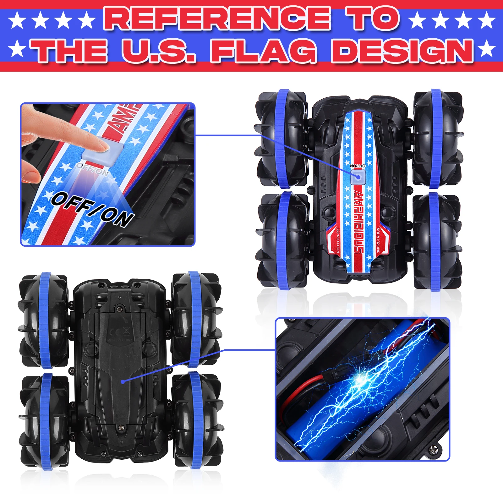 1 Stuk Amfibische Rc Auto Voor Kinderen, Afstandsbediening Auto Speelgoed Amfibische Afstandsbediening Boot Waterdichte Rc Stunt Trucks Voor Jongens Meisjes