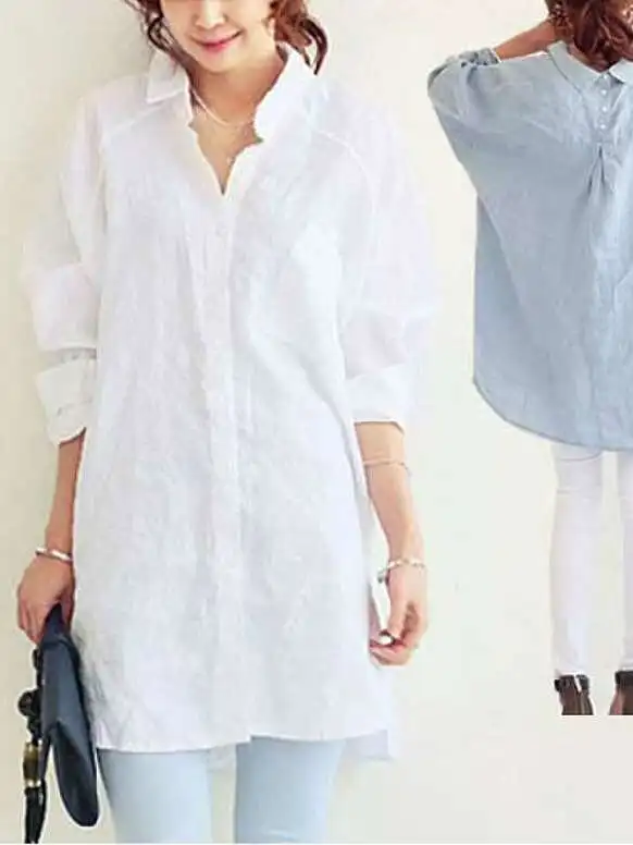 

Spring Summer Loose Large Size Long irt Women's Commute Sle Polyester Fiber Collar Long Sve Thin Polypropylene