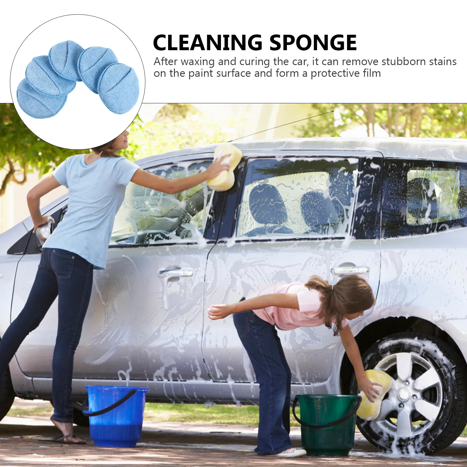 

5Pcs Durable Soft Polishing Sponge Round Waxing Buffing Pads High Absorbent Car Cleaning Sponge Pads Practical Reusable Car Care